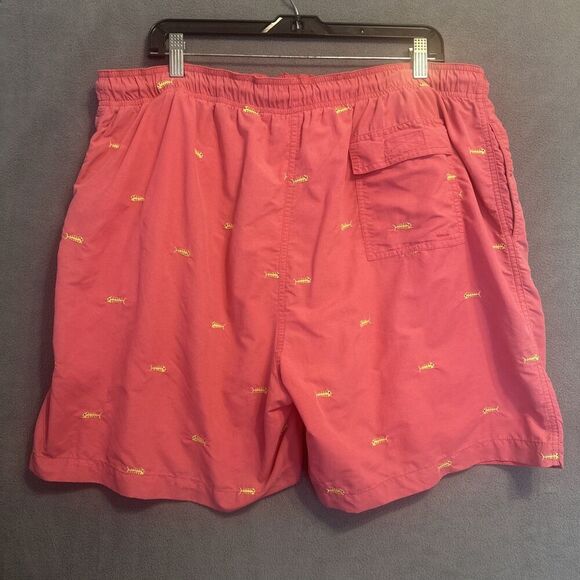J. McLaughlin Swim Trunks Lined Mens XL Pink Fish Embroidered Summer Preppy - Picture 2 of 14